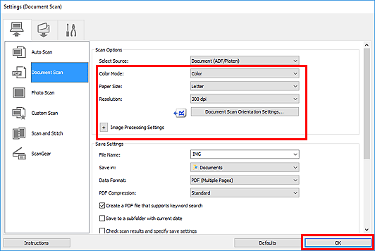 figure: Settings dialog box